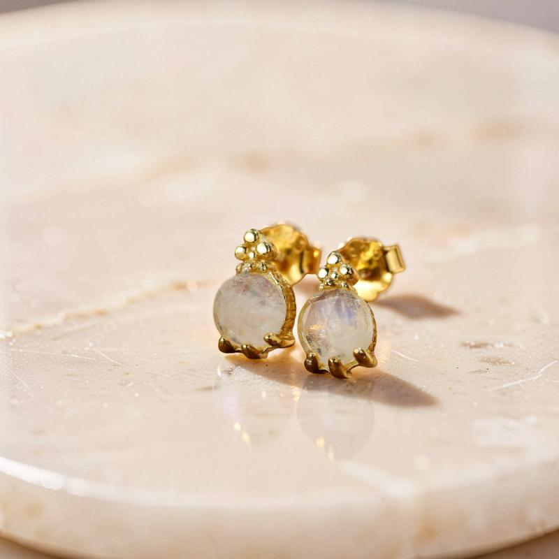 Boucles d'Oreilles Pierre de Lune – Goutte Lumineuse, Argent Plaqué Or