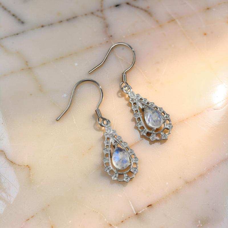 Boucles d'Oreilles Pierre de Lune – Larme Étincelante