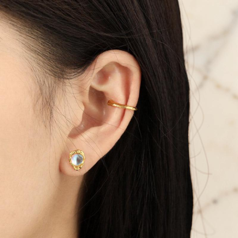 Boucles d'Oreilles Pierre de Lune – Mystère Astral, Argent Plaqué Or