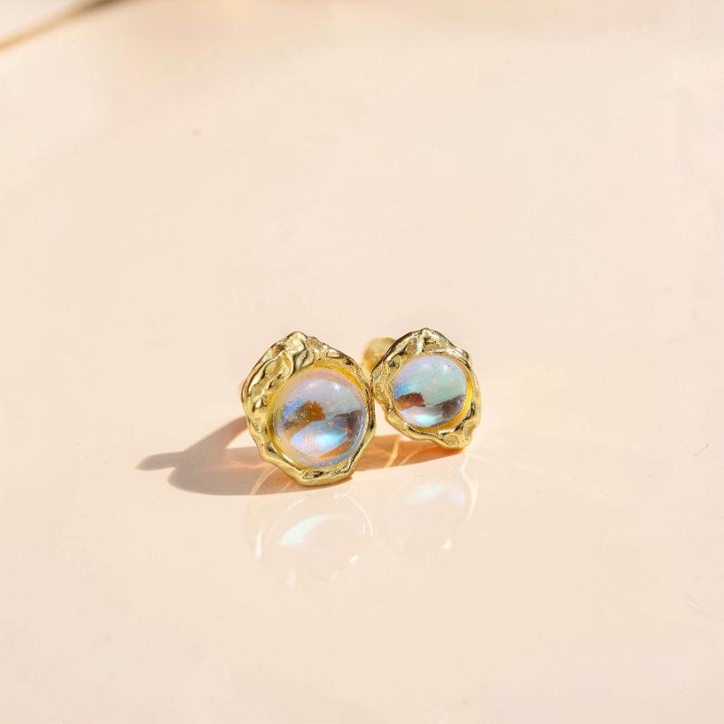 Boucles d'Oreilles Pierre de Lune – Mystère Astral, Argent Plaqué Or