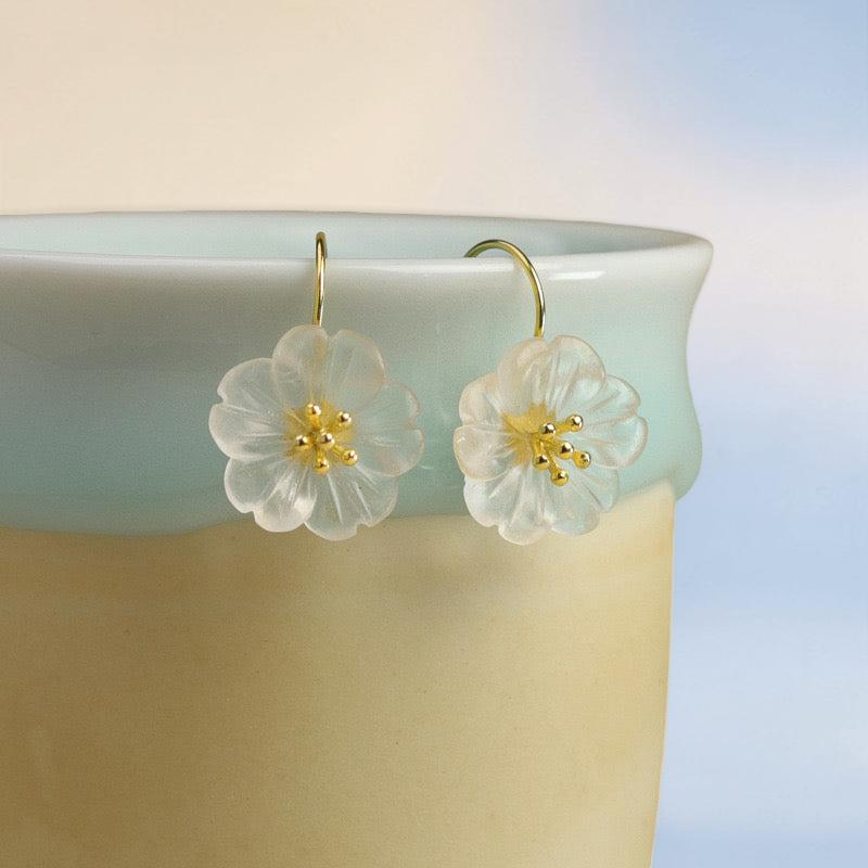 Boucles d'Oreilles Quartz Clair - Élégance Florale, Argent