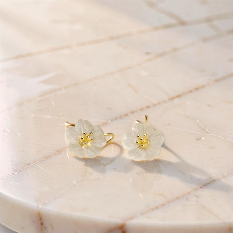 Boucles d'Oreilles Quartz Clair - Élégance Florale, Argent