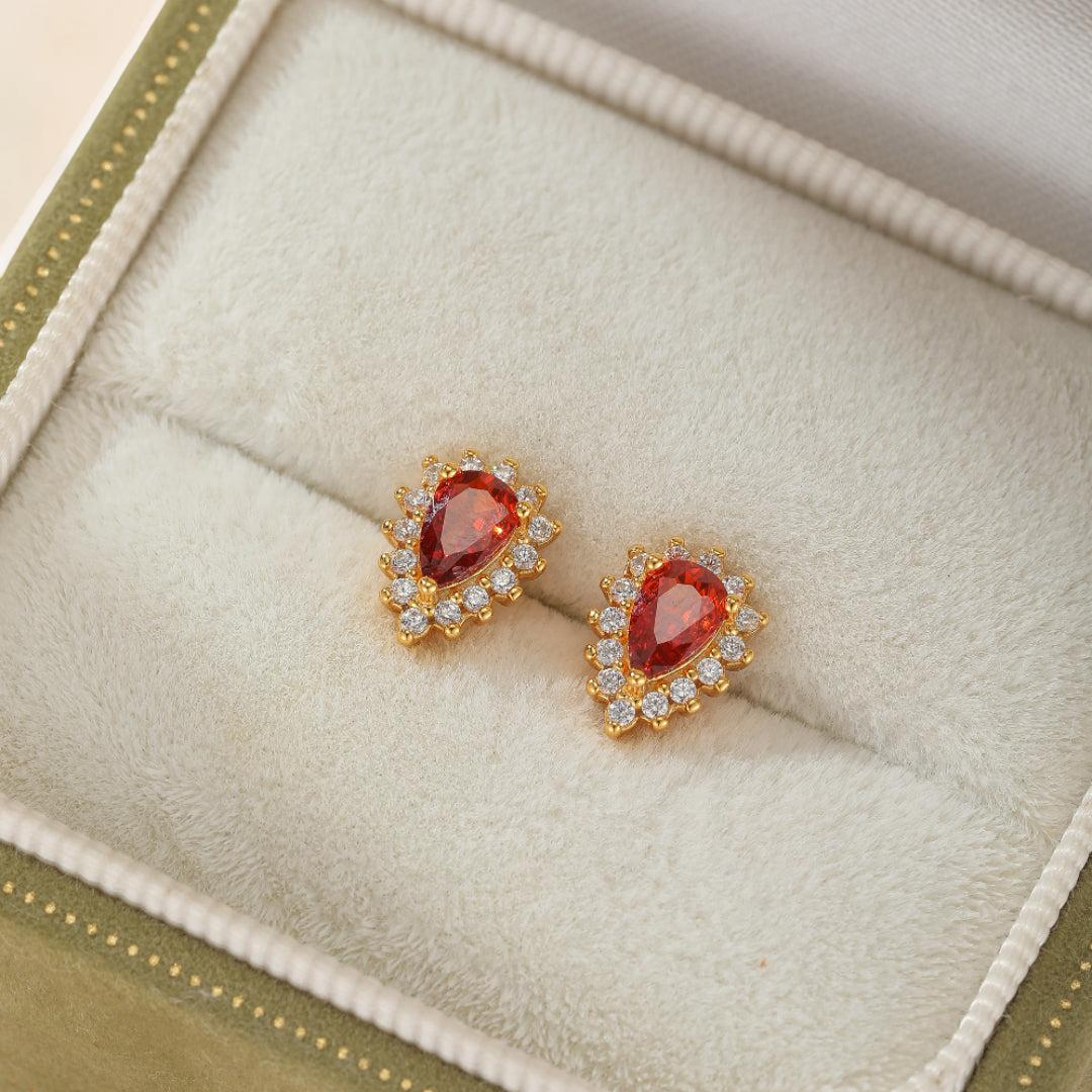 Boucles d'Oreilles Rubis – Étincelles d'Amour, Argent Plaqué Or