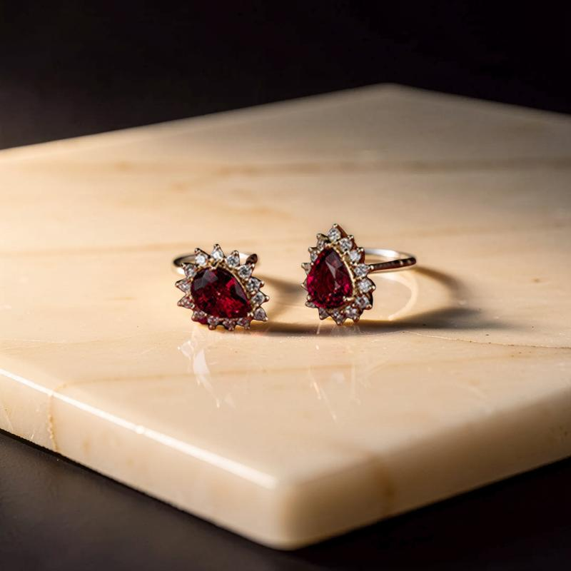 Boucles d'Oreilles Rubis – Étincelles d'Amour, Argent Plaqué Or