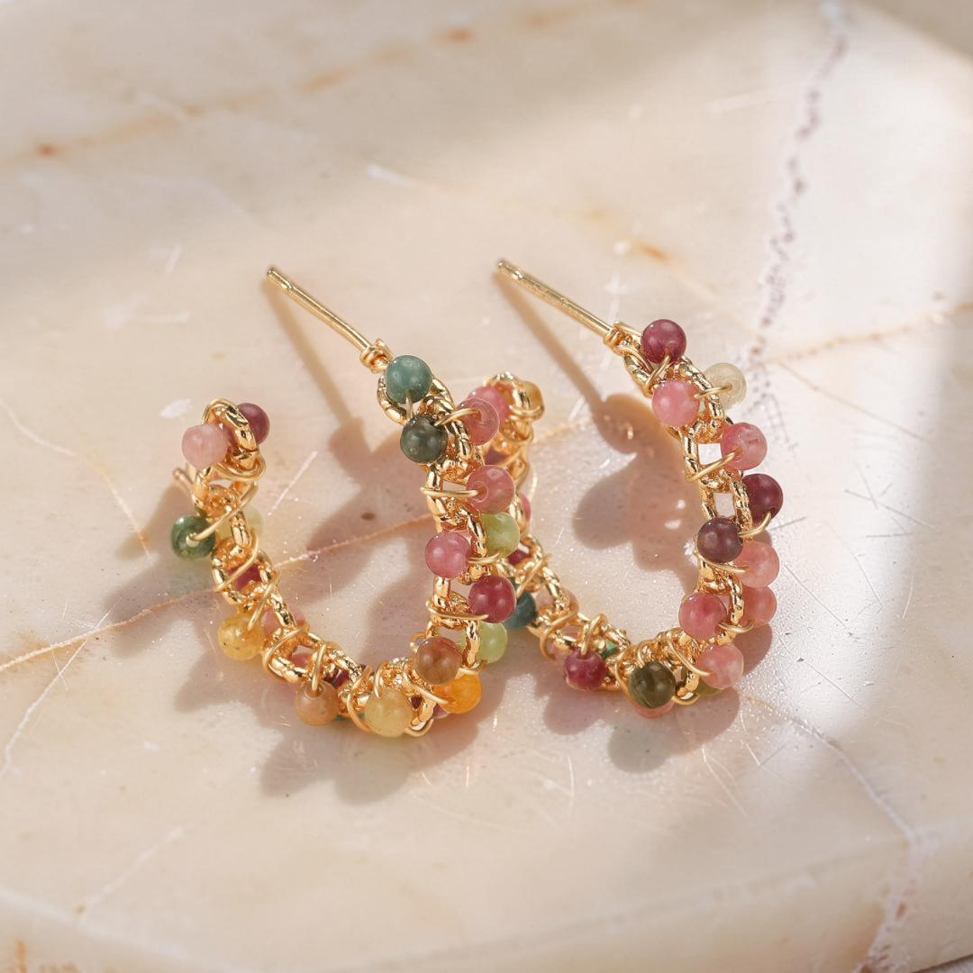 Boucles d'Oreilles Tourmaline – Vibrations Solaires, Plaqué Or 14k