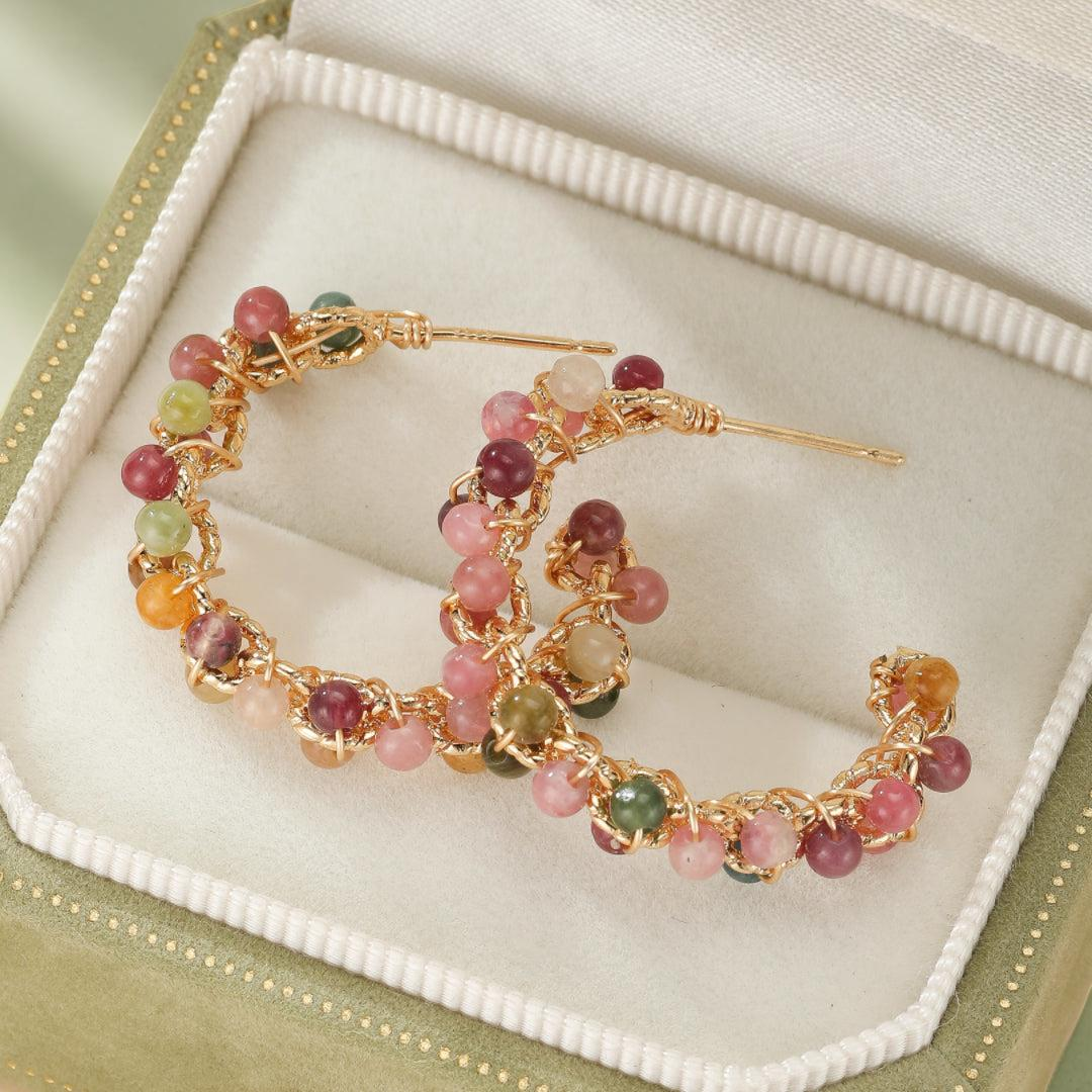 Boucles d'Oreilles Tourmaline – Vibrations Solaires, Plaqué Or 14k