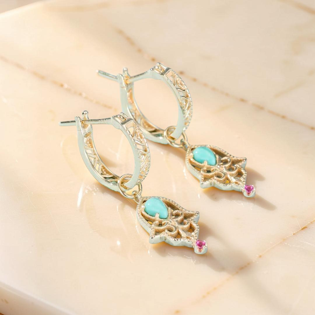 Boucles d'Oreilles Turquoise – Aura Protectrice, Argent Plaqué Or