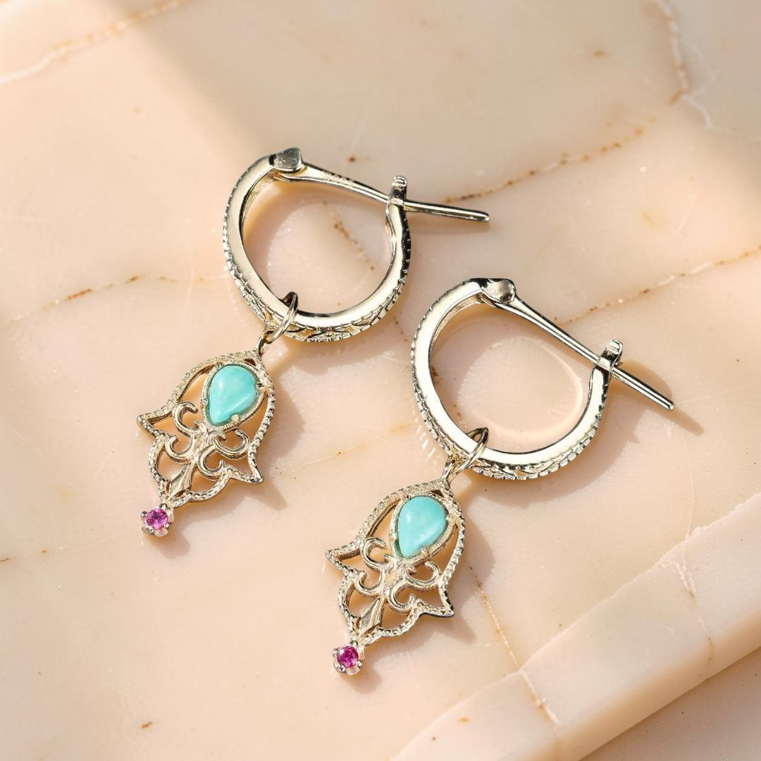 Boucles d'Oreilles Turquoise – Aura Protectrice, Argent Plaqué Or
