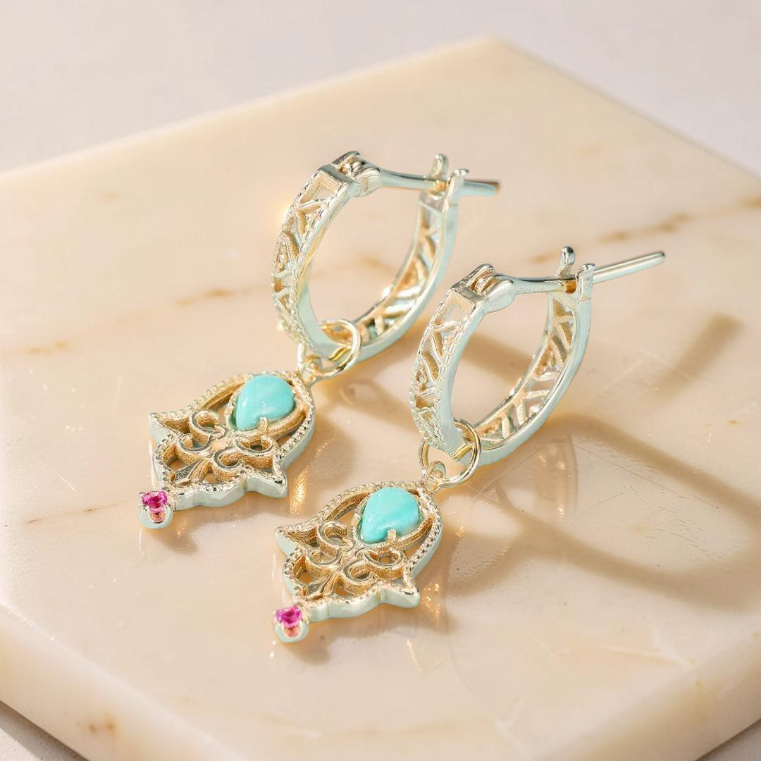 Boucles d'Oreilles Turquoise – Aura Protectrice, Argent Plaqué Or