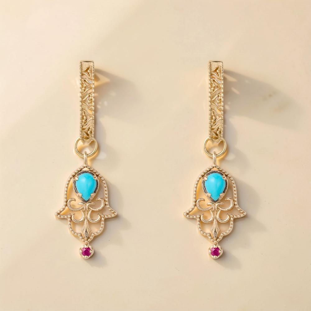 Boucles d'Oreilles Turquoise – Aura Protectrice, Argent Plaqué Or