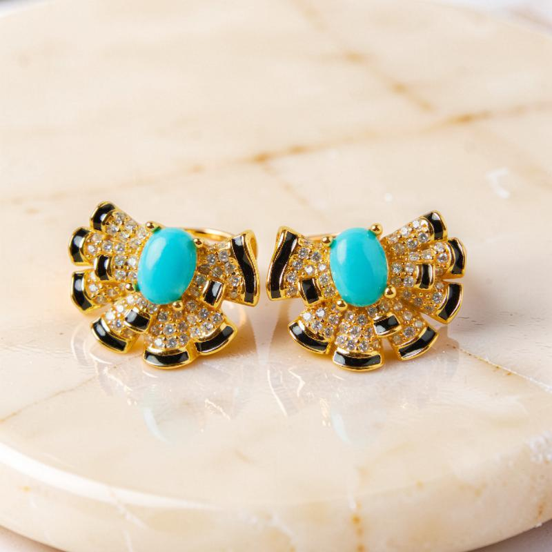 Boucles d'Oreilles Turquoise – Coquillage Maritime, Argent Plaqué Or