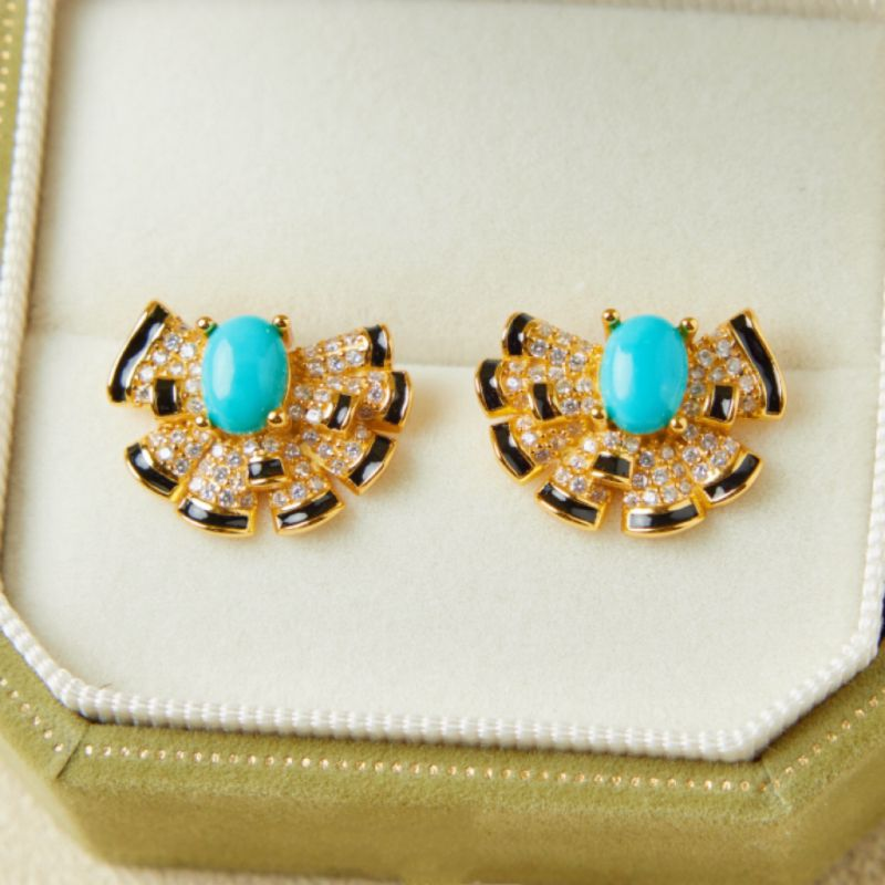 Boucles d'Oreilles Turquoise – Coquillage Maritime, Argent Plaqué Or