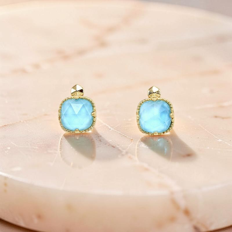 Boucles d'Oreilles Turquoise – Étreinte du Ciel, Argent Plaqué Or