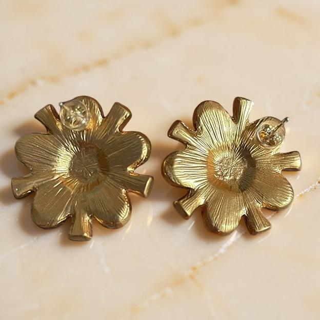 Boucles d'Oreilles Turquoise – Fleur Éternelle, Argent Plaqué Or