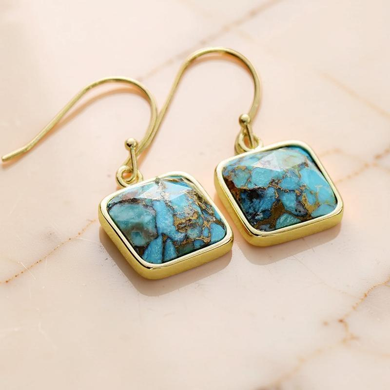Boucles d'Oreilles Turquoise – Fragments de Ciel, Argent Plaqué Or