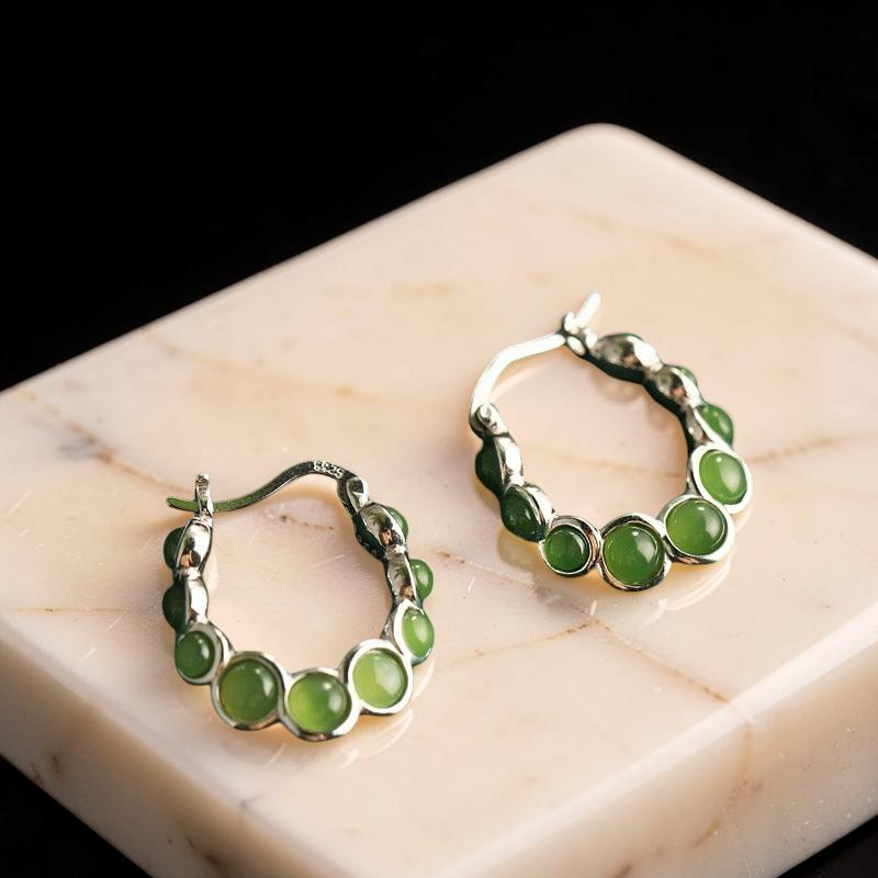 Boucles d'Oreilles Jade – Danse Verdoyante, Argent