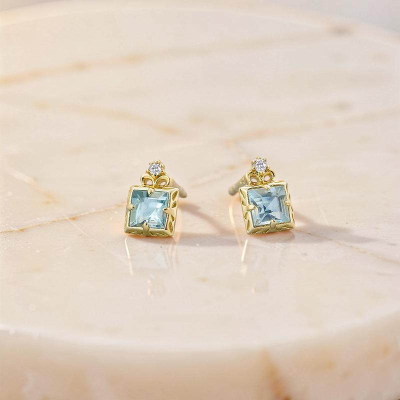 Boucles d'Oreilles Aigue Marine – Douce Lumière, Plaqué Or