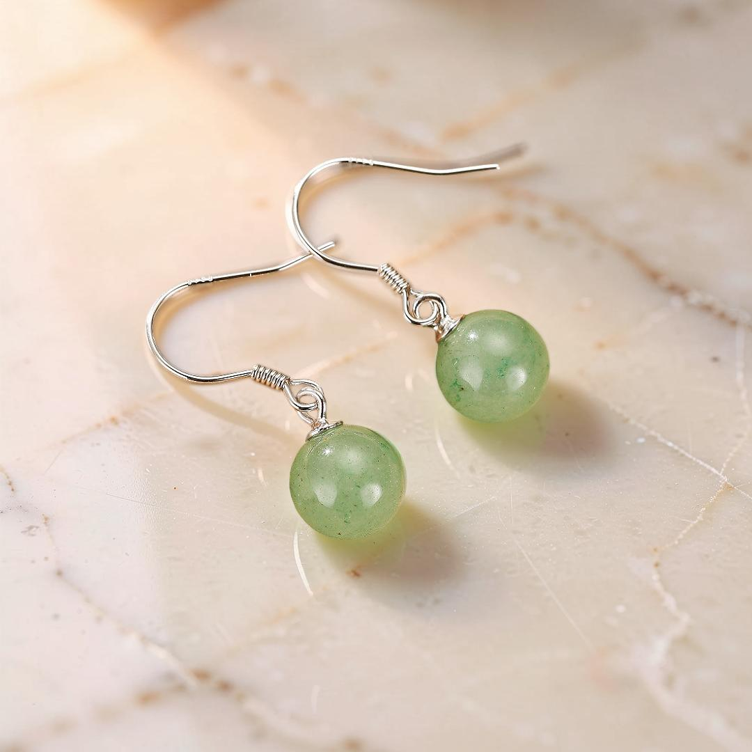 Boucles d’oreilles Aventurine – Éclat Doux, Argent