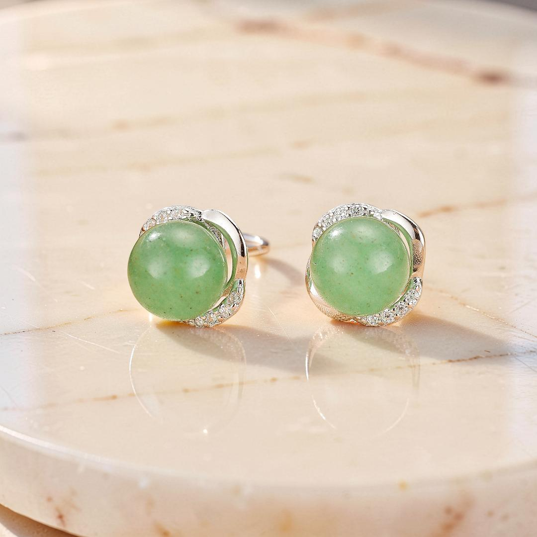 Boucles d’oreilles Aventurine – Éclat Intemporel, Argent