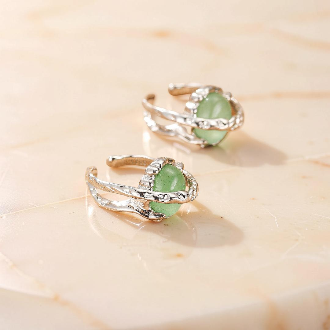 Boucles d'Oreilles Aventurine – Énergie Harmonieuse, Argent
