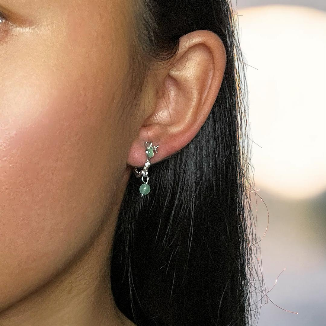 Boucles d’oreilles Aventurine – Rameaux d’Harmonie, Argent