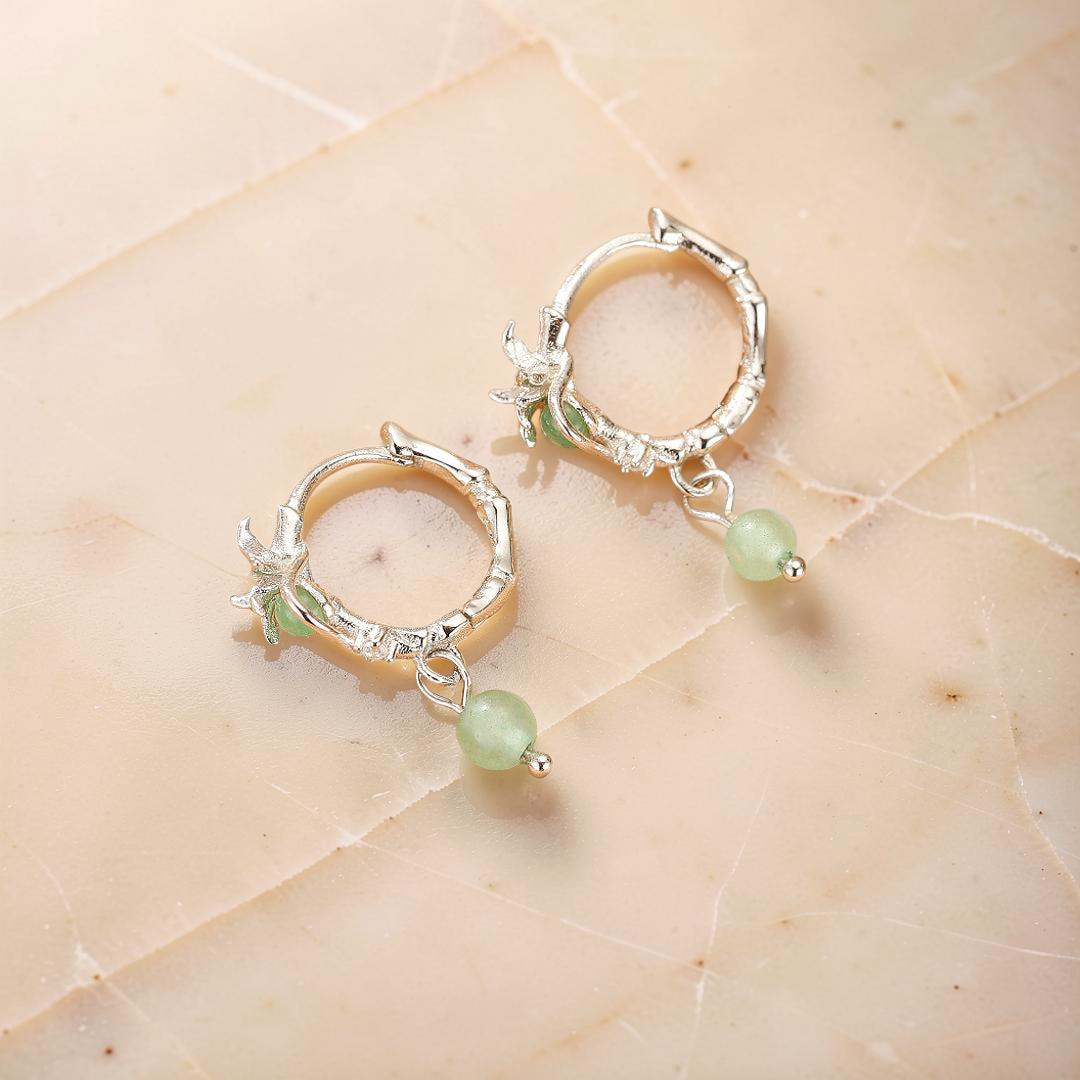 Boucles d’oreilles Aventurine – Rameaux d’Harmonie, Argent