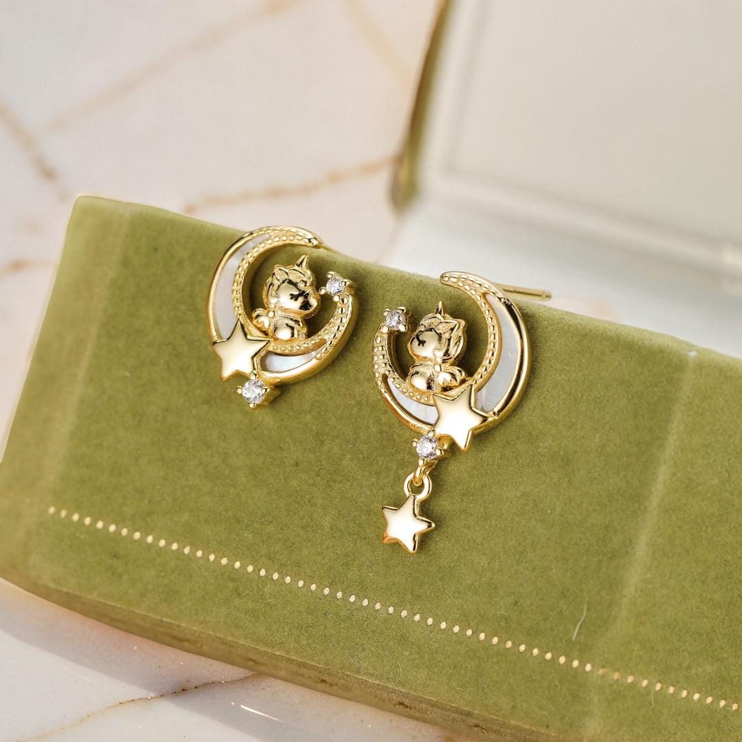 Boucles d’oreilles Cheval – Rêve Étoilé, Argent Plaqué Or