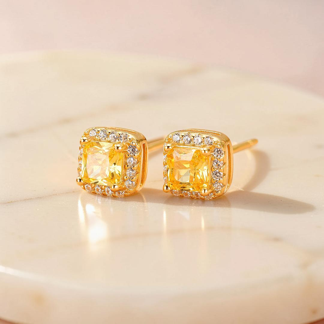Boucles d’Oreilles Citrine – Éclat Carré, Argent