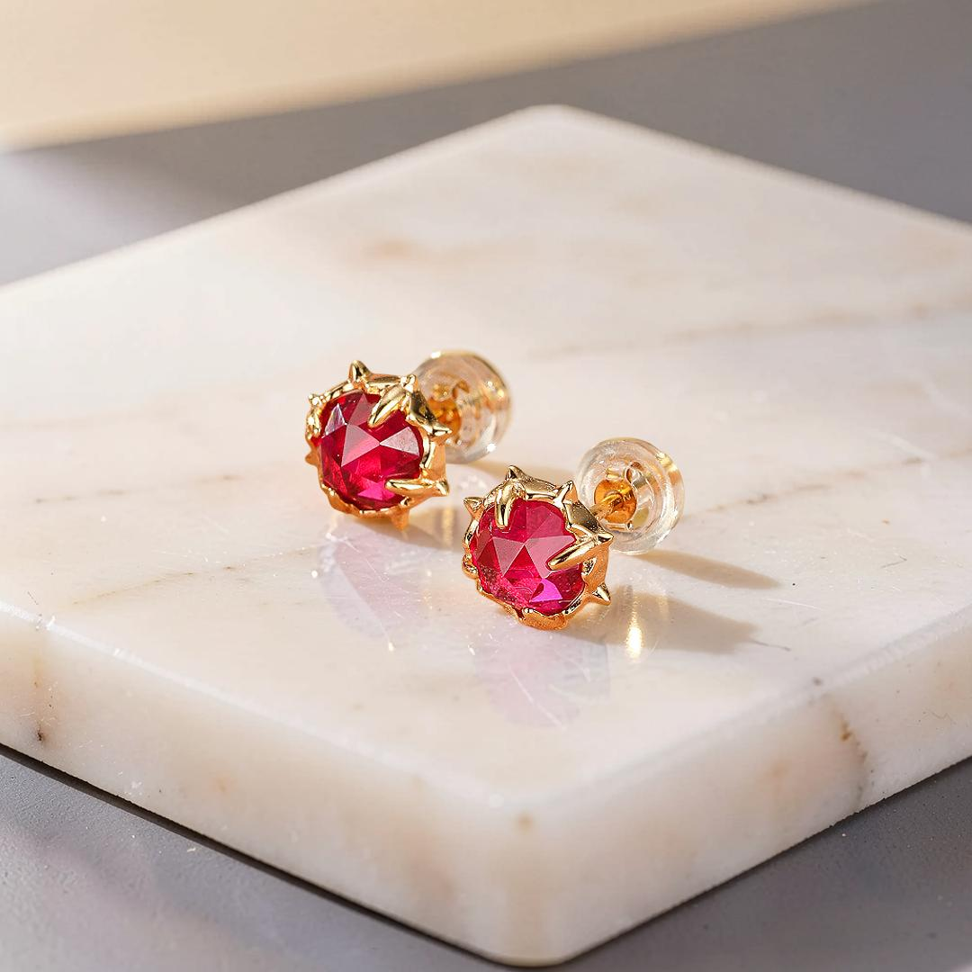 Boucles d’Oreilles Cornaline – Épine de Feu, Argent Plaqué Or