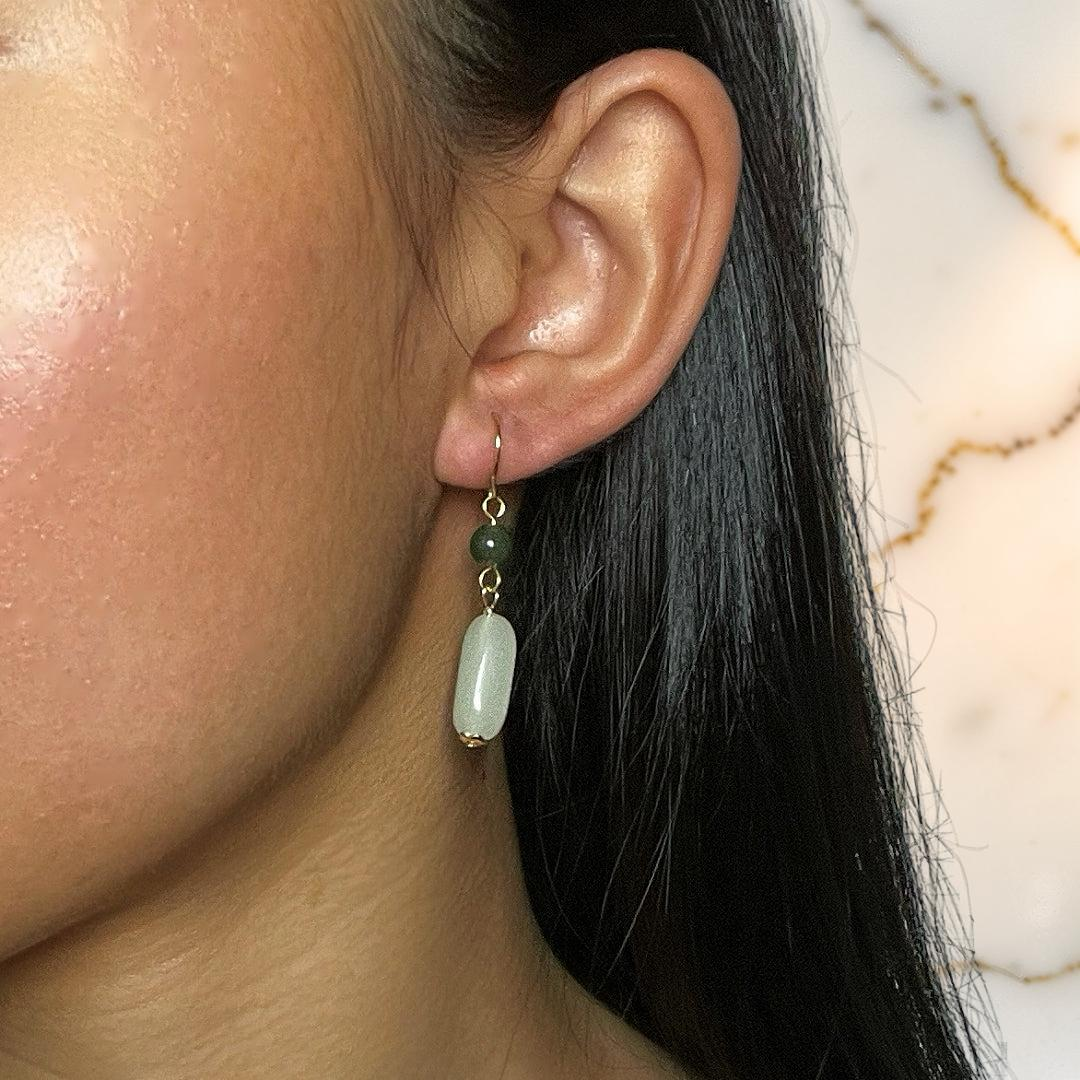 Boucles d’Oreilles Pendantes Jade – Harmonie Bicolore
