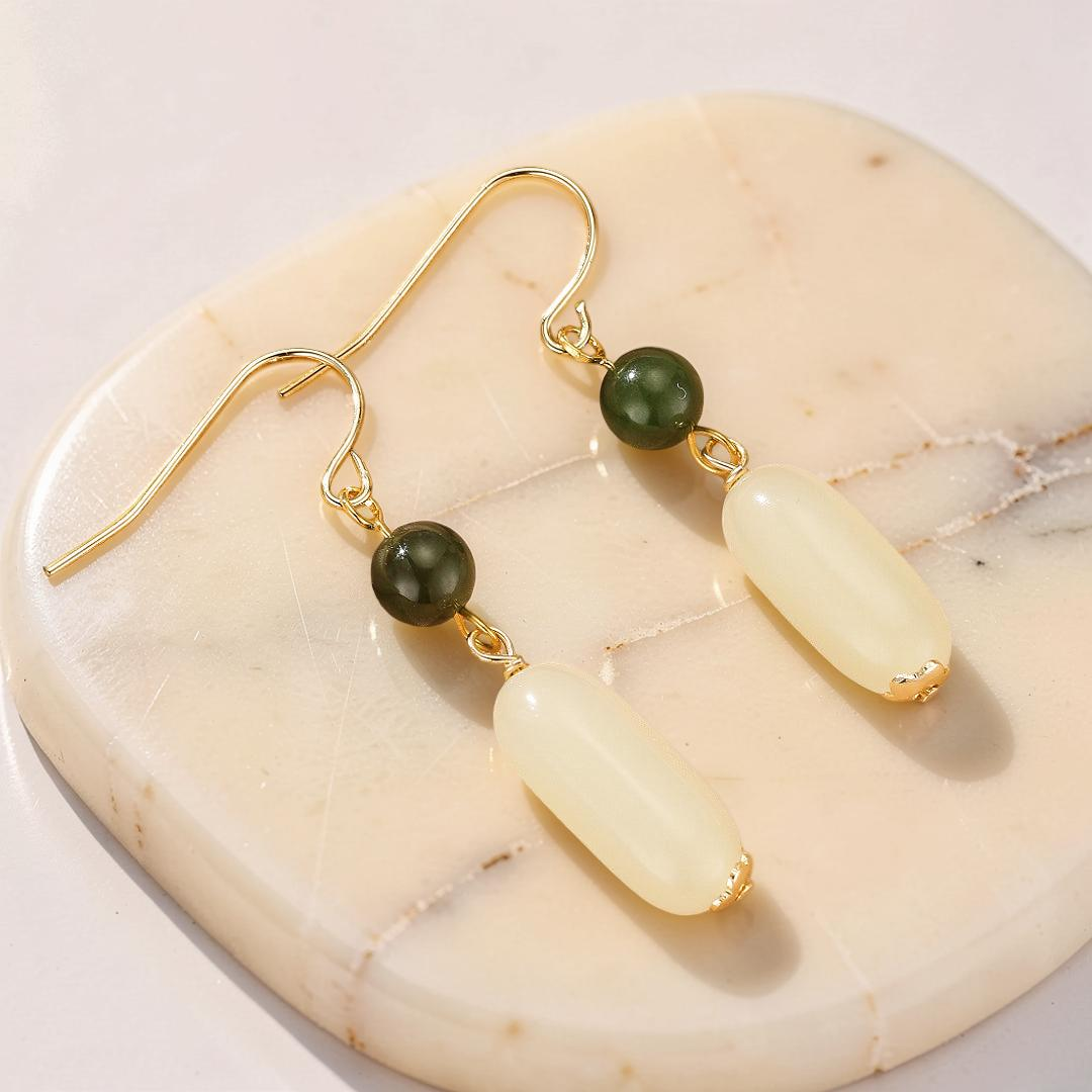 Boucles d’Oreilles Pendantes Jade – Harmonie Bicolore