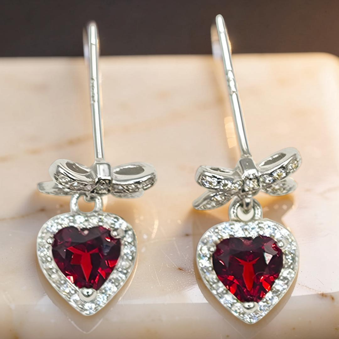 Boucles d’oreilles Grenat – Nœud d’Amour, Argent
