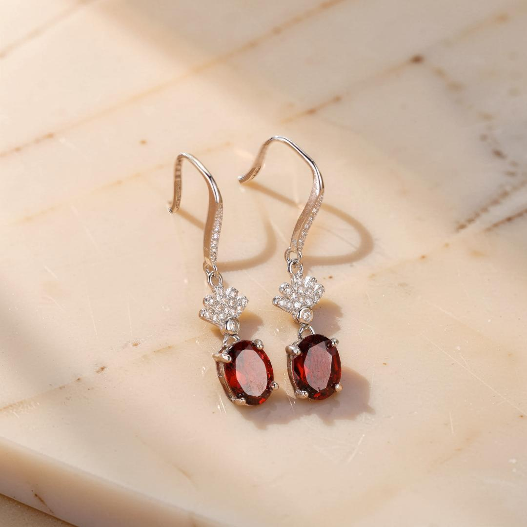 Boucles d’oreilles Grenat – Rayonnement Royal, Argent