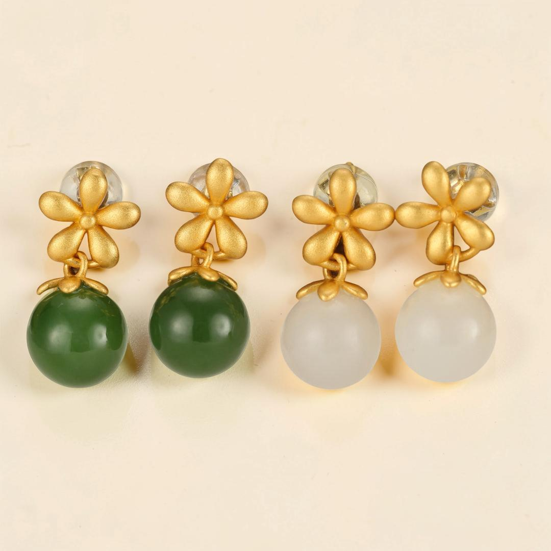 Boucles d’Oreilles Jade – Charme Vertueux, Argent Plaqué Or