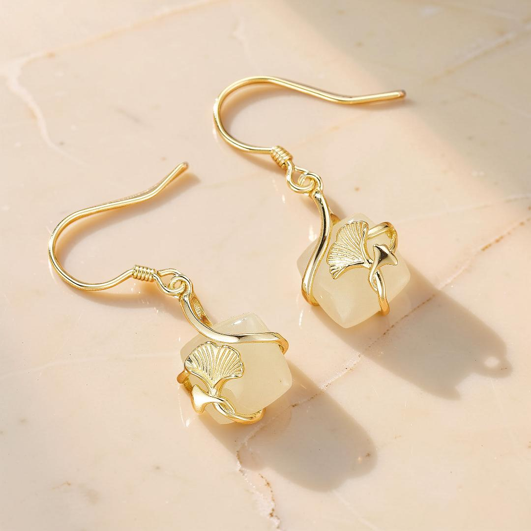 Boucles d'Oreilles Jade – Éveil du Cœur, Argent Plaqué Or