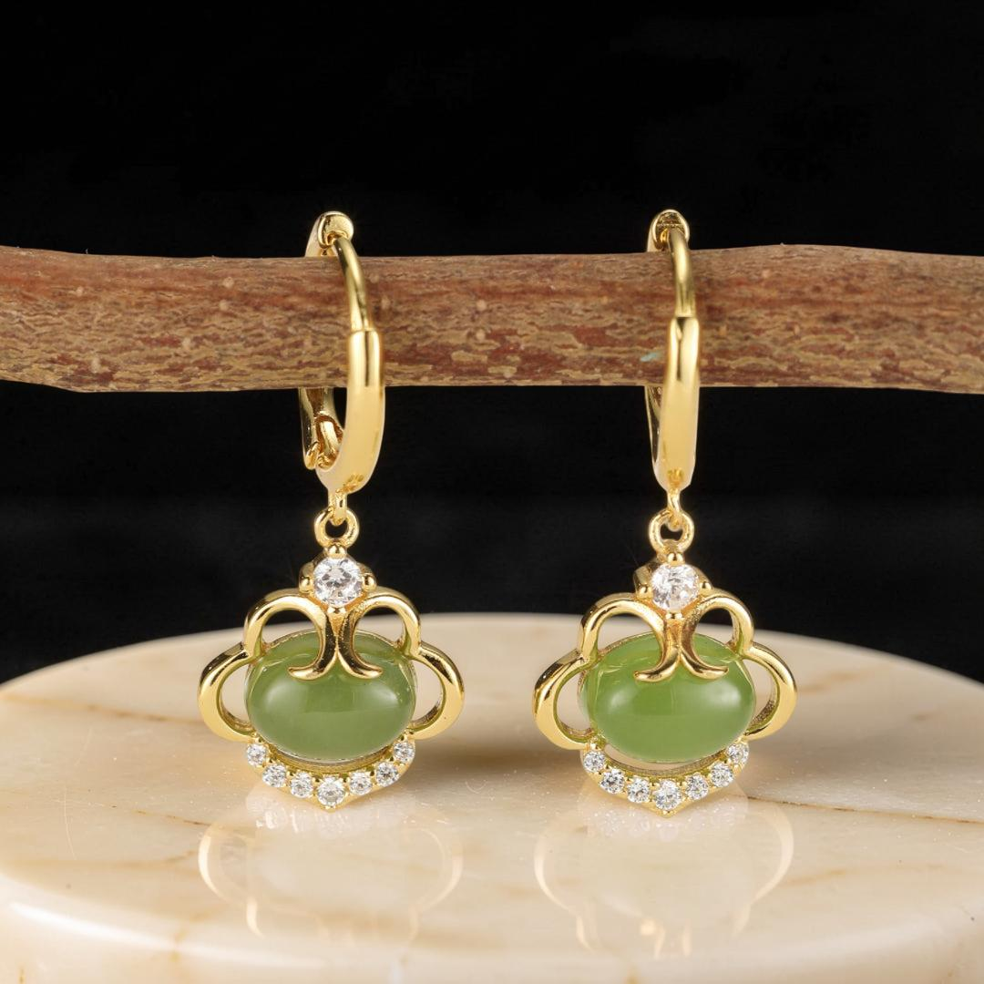 Boucles d’Oreilles Jade – Harmonie Dorée, Argent