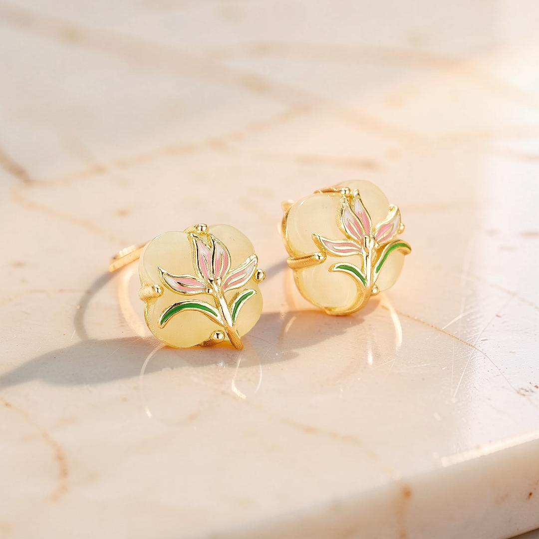 Boucles d’oreilles Jade – Lumière Botanique, Argent Plaqué Or