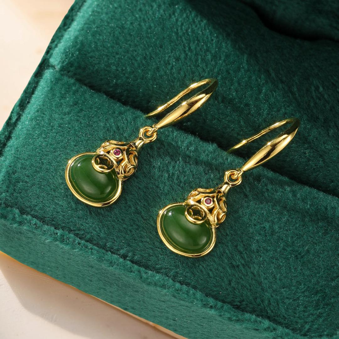Boucles d’Oreilles Jade – Rayons de Sagesse, Argent Plaqué Or