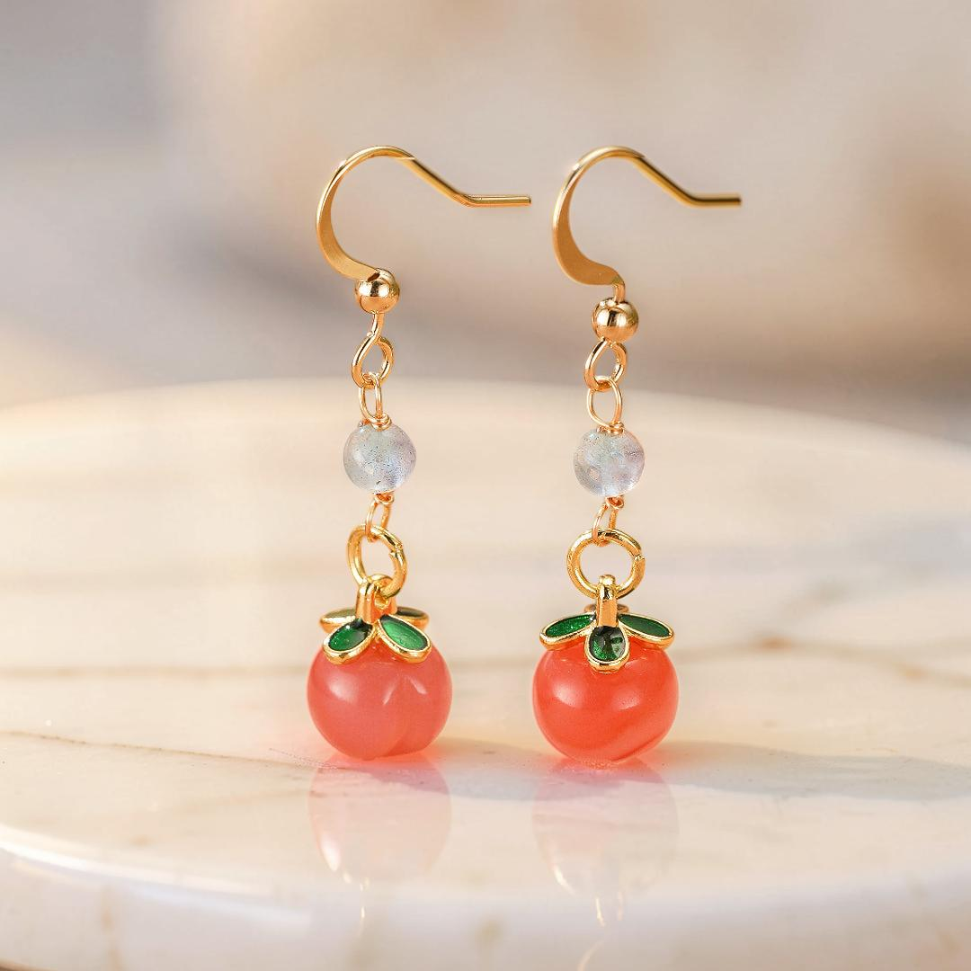 Boucles d’Oreilles Labradorite et Agate Rouge – Douceur Pêche