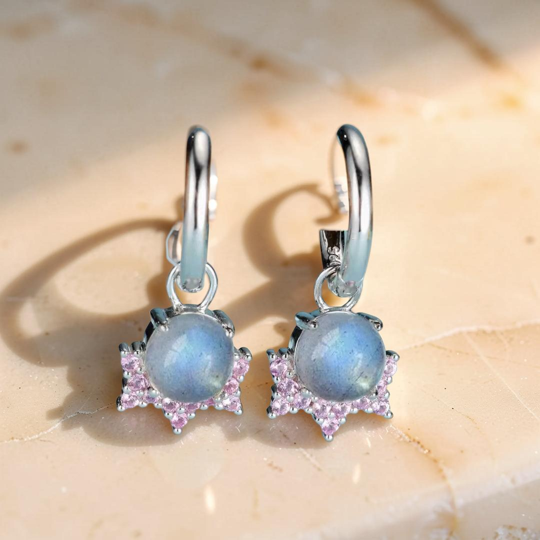 Boucles d’Oreilles Labradorite – Meow, Argent Plaqué Or