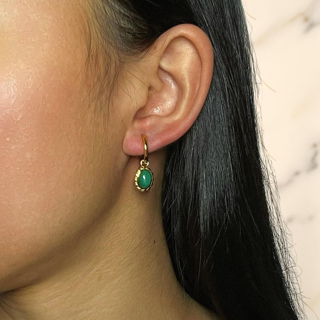 Boucles d’oreilles Malachite – Charme Ovale, Argent