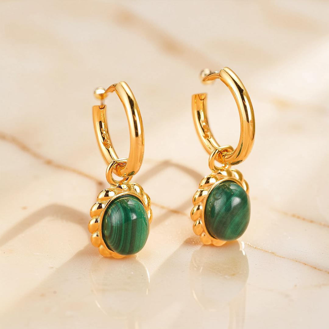 Boucles d’oreilles Malachite – Charme Ovale, Argent
