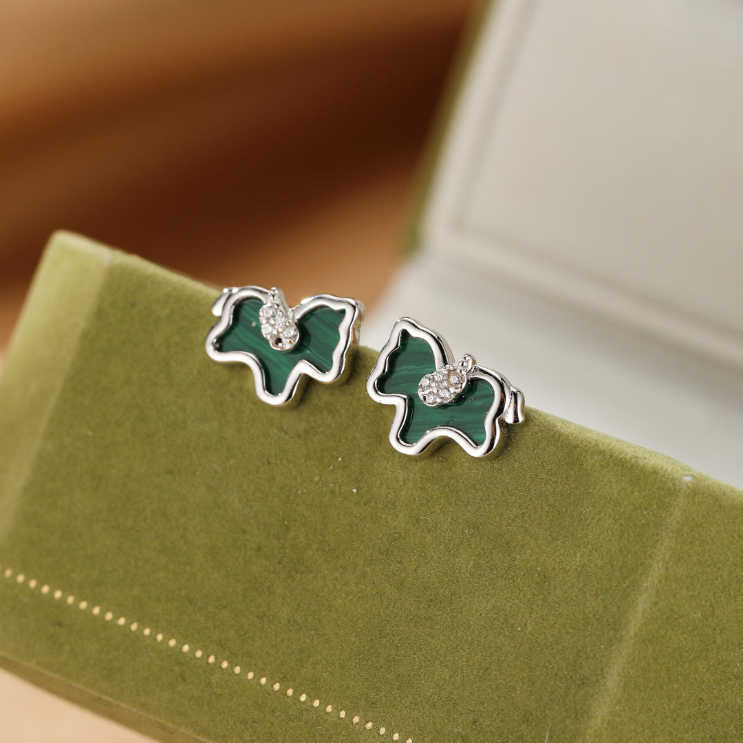 Boucles d'Oreilles Malachite Cheval – Élégance Libre, Argent