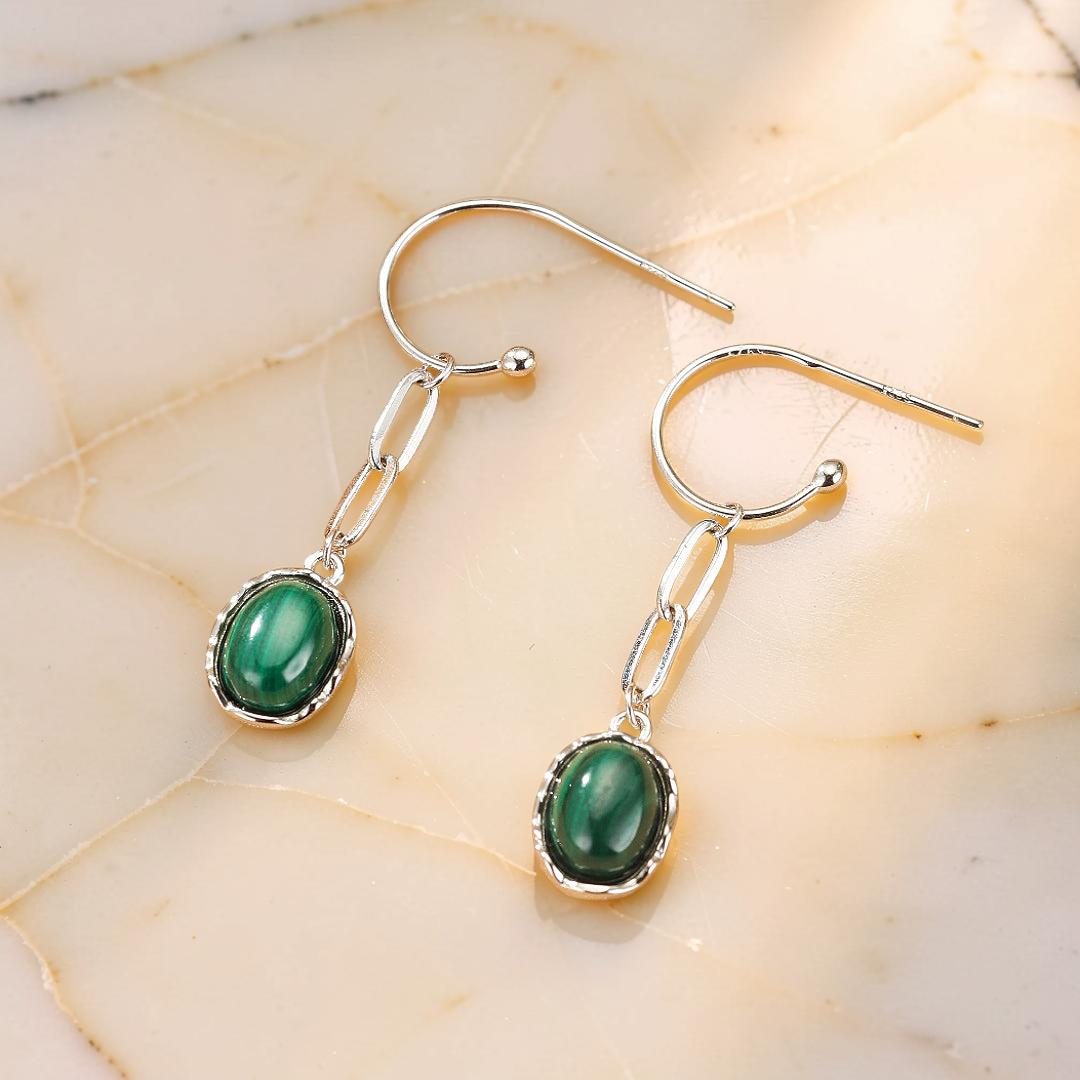 Boucles d’oreilles Malachite/Lapis Lazuli – Harmonie des Pierres, Argent
