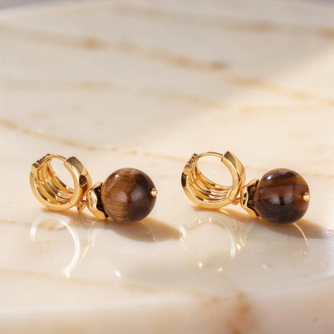Boucles d'Oreilles Œil de Tigre – Éclat Sauvage