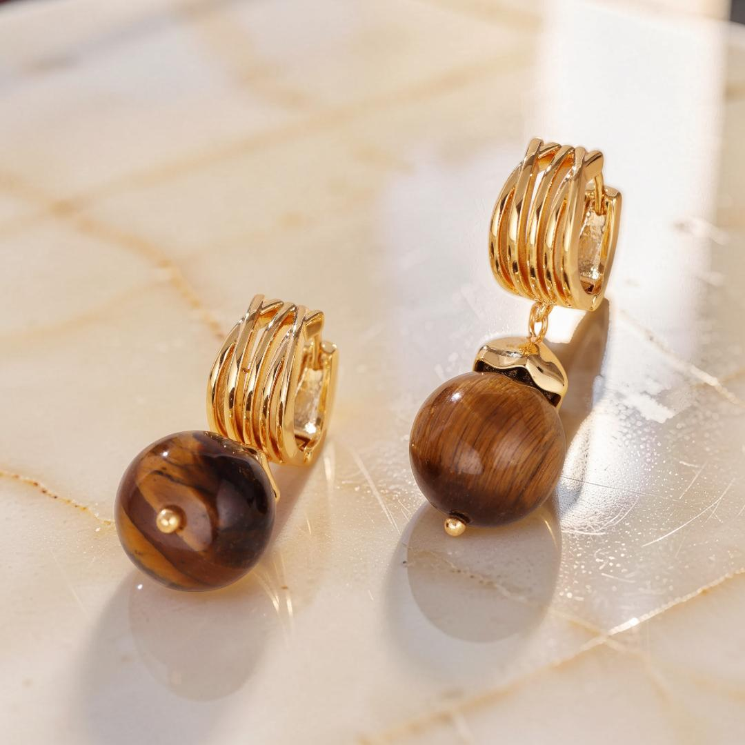 Boucles d'Oreilles Œil de Tigre – Éclat Sauvage