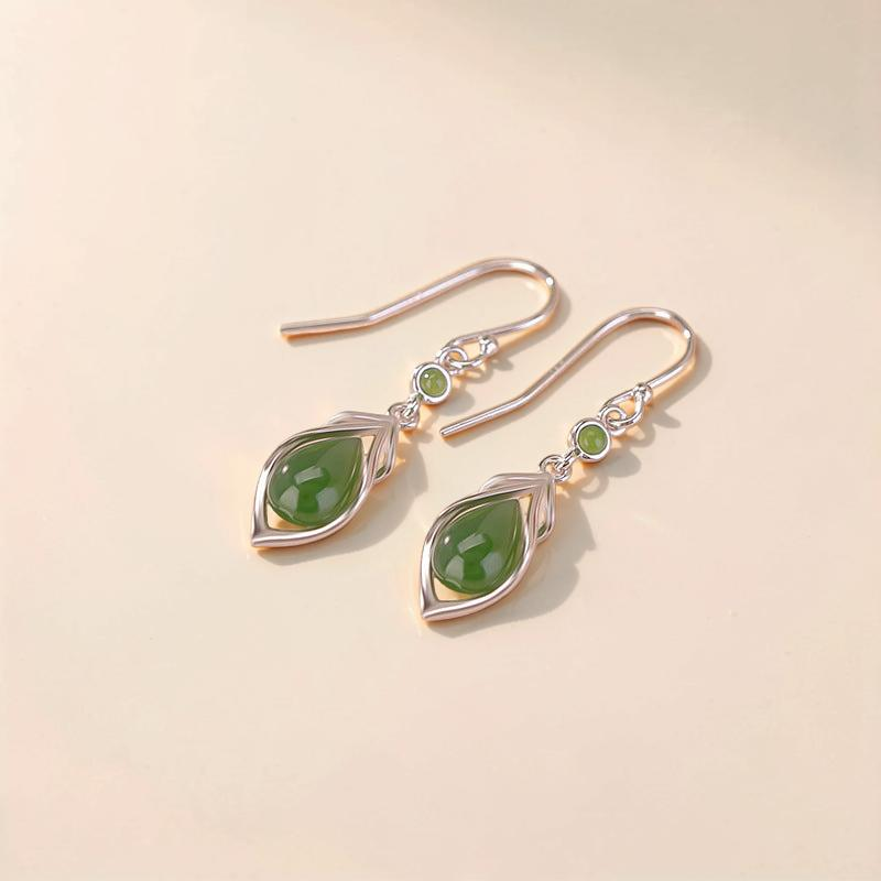 Boucles d’Oreilles Pendantes Jade – Éveil Sacré, Argent