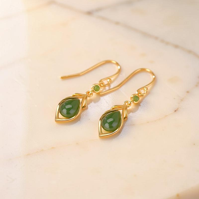 Boucles d’Oreilles Pendantes Jade – Éveil Sacré, Argent
