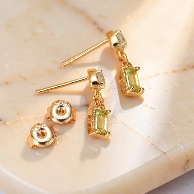 Boucles d'Oreilles Péridot et Topaze – Géométrie Raffinée, Argent Plaqué Or
