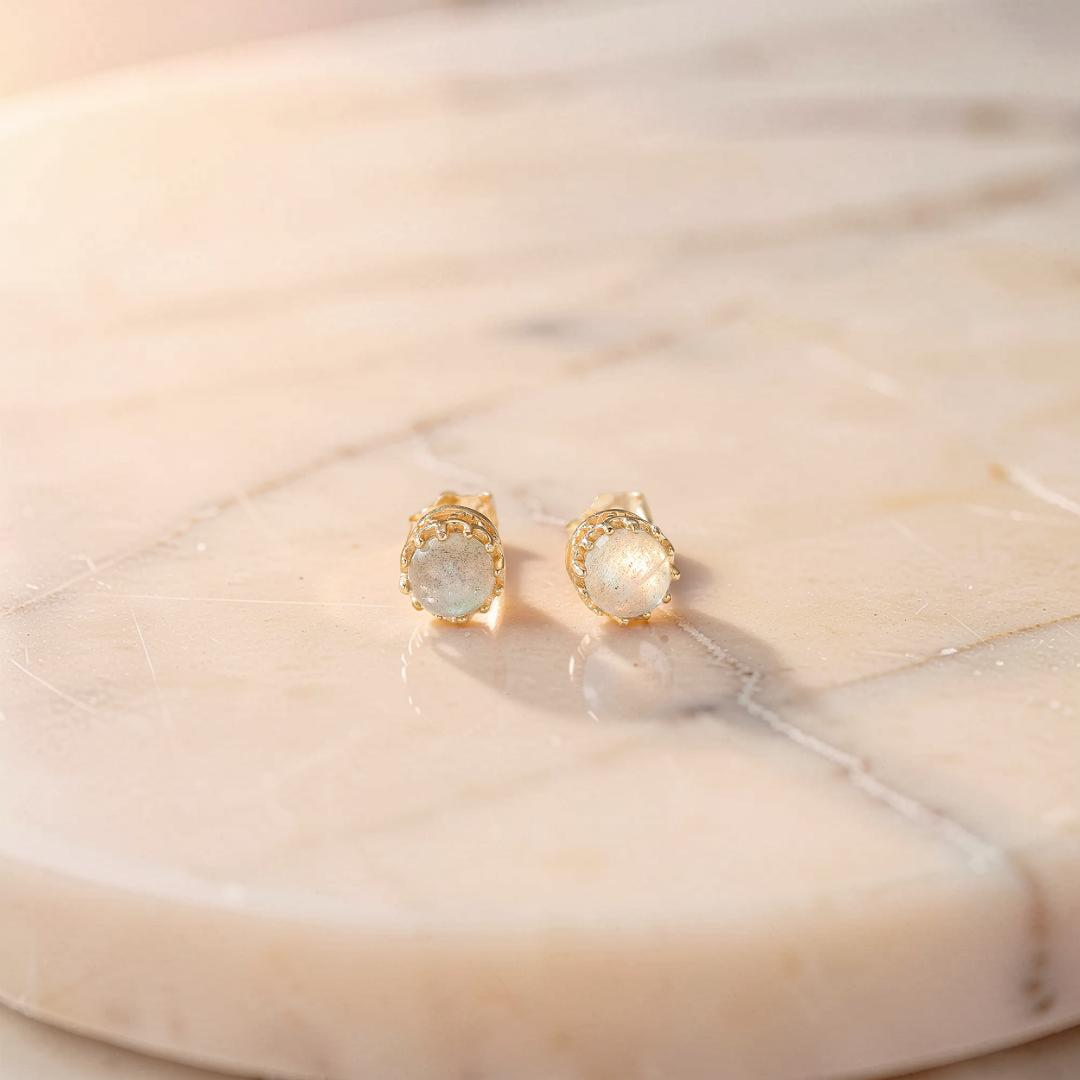 Boucles d'Oreilles Péridot ou Labradorite – Soleil, Argent Plaqué Or